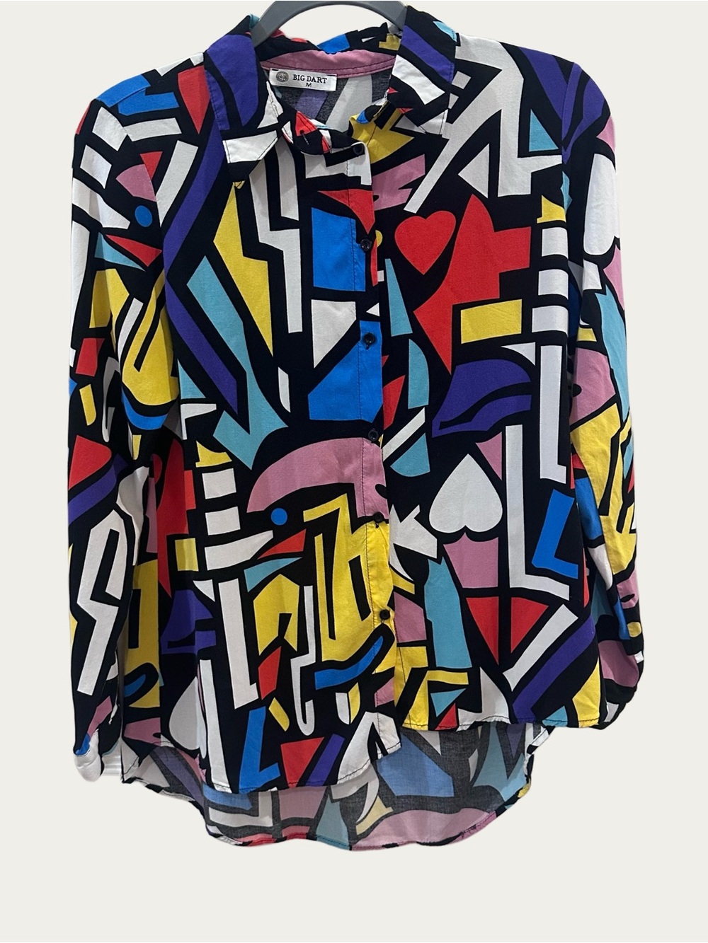 Big Dart Womens 90s Retro Blouse Colorful Geometric Button-Up Shirt Medium